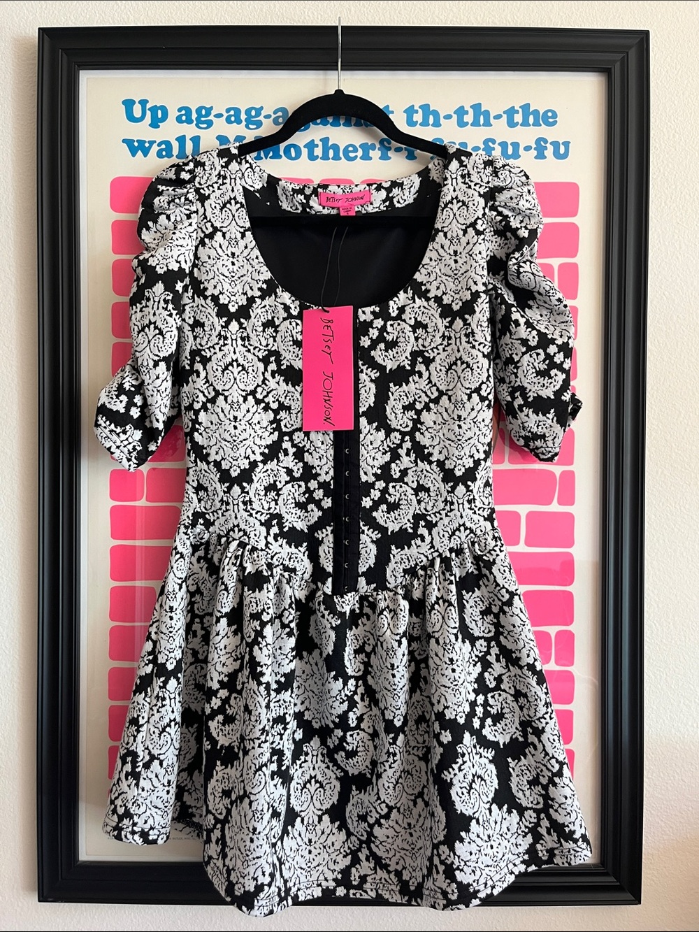 Betsey Johnson Black and White Damask Mini Dress NWT